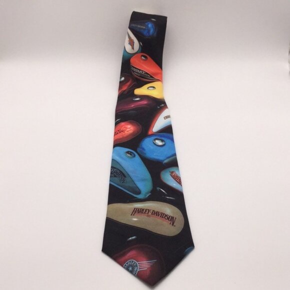 Harley-Davidson Motorcycles Custom Tanks Men’s Neck Tie Vintage USA Made - Picture 1 of 12